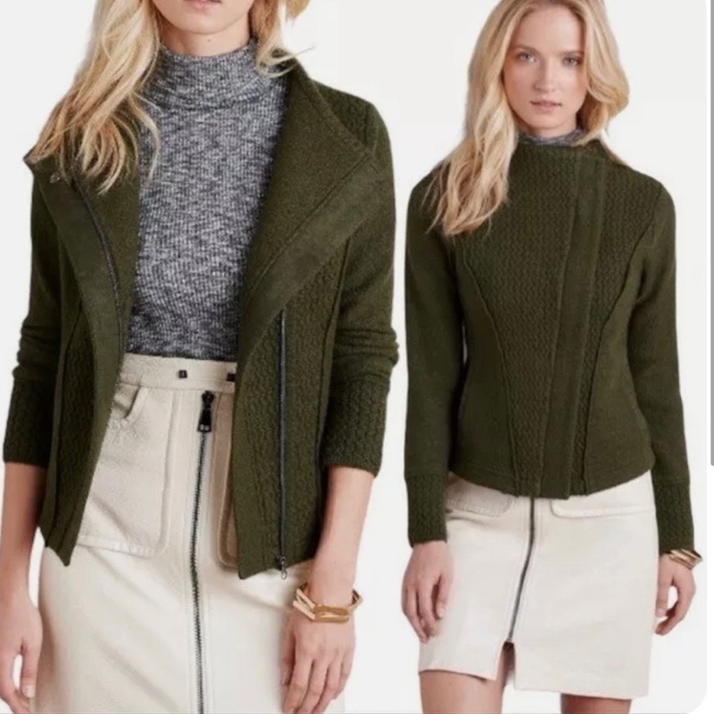 Anthropologie Sparrow | Hunter Green Wool Moto Jacket
